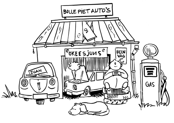 Illustratie - Bolle Piet auto's
