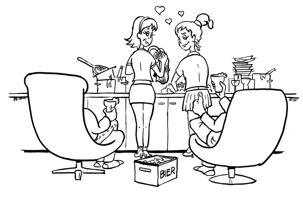 Illustratie - Afwassende dames
